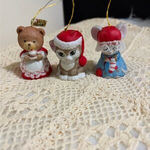 Vintage JASCO 3 L'il Chimers Christmas Bell Ornaments Bear Cat Mouse